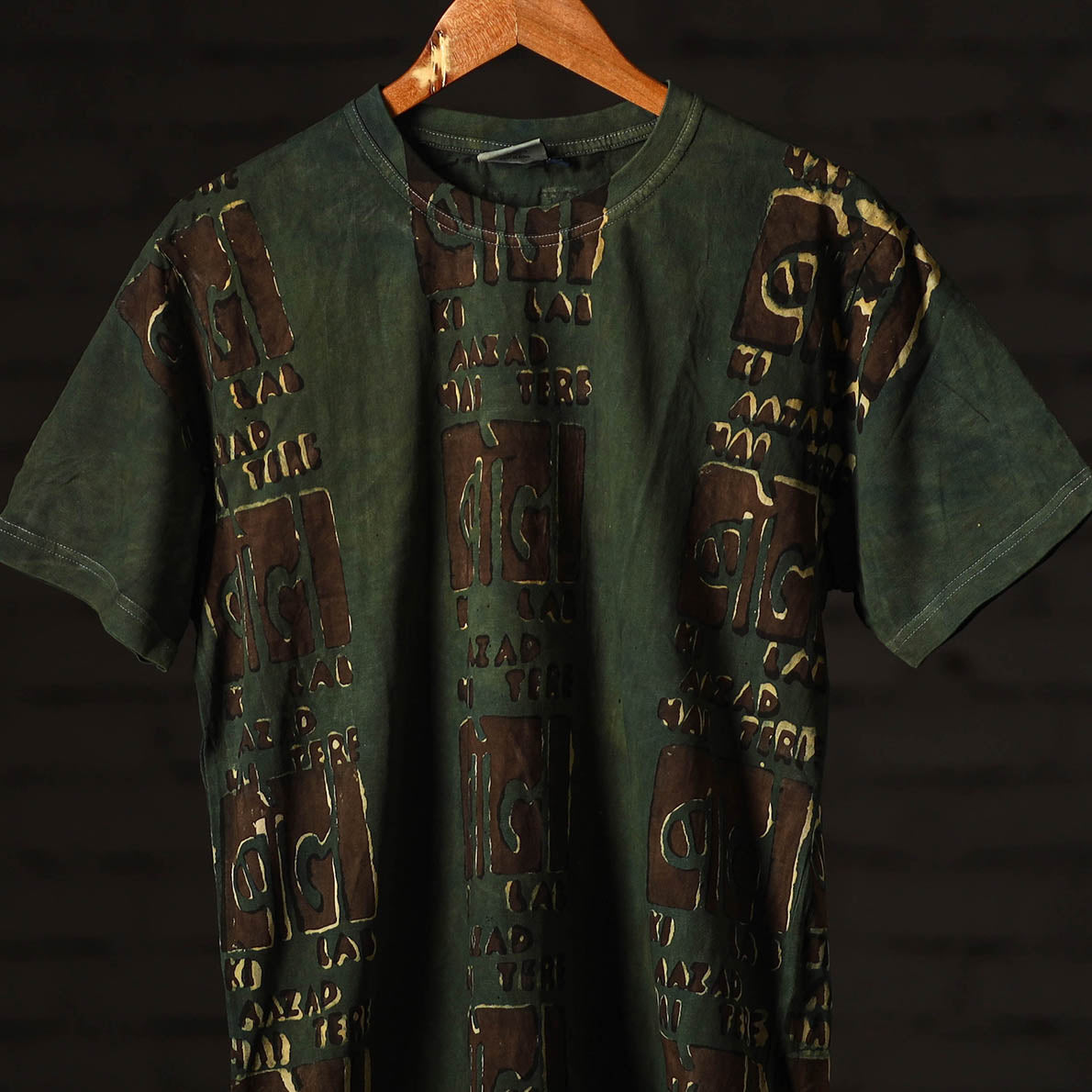 Green - Bindaas Block Art Printed Cotton Round Neck T-shirt