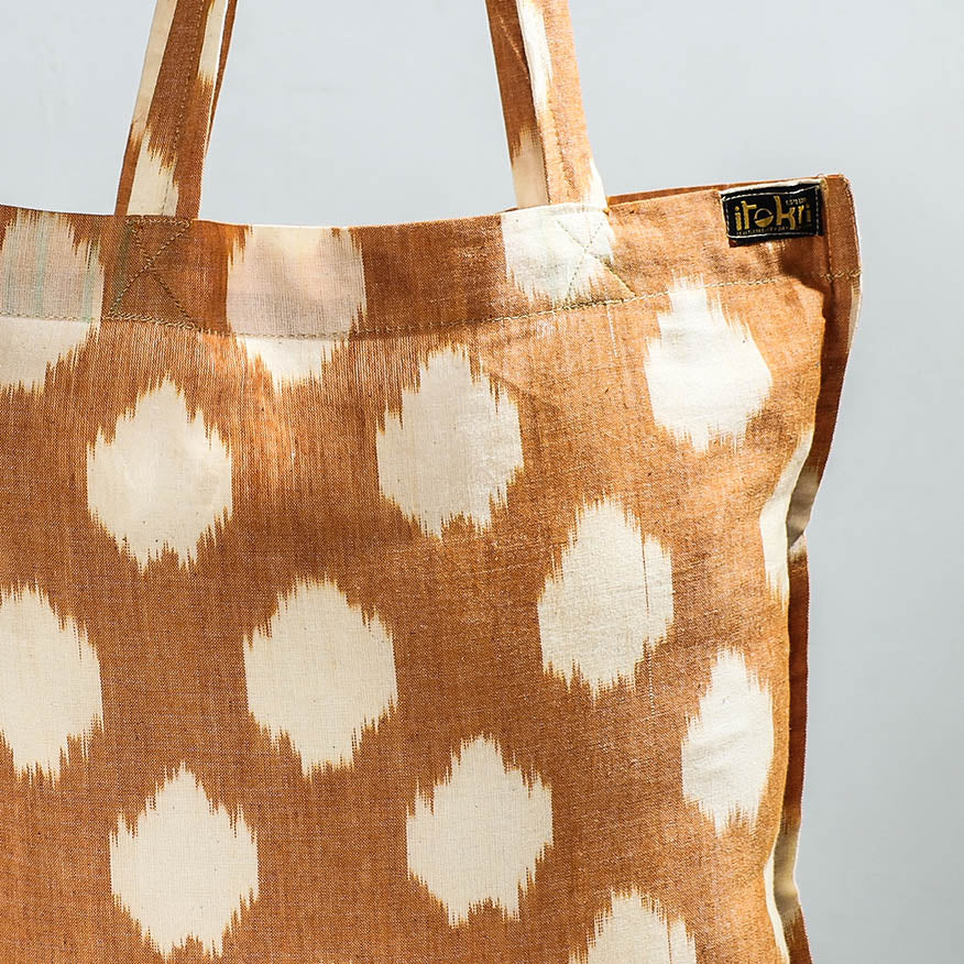 Brown - Handcrafted Pochampally Ikat Weave Cotton Jhola Bag