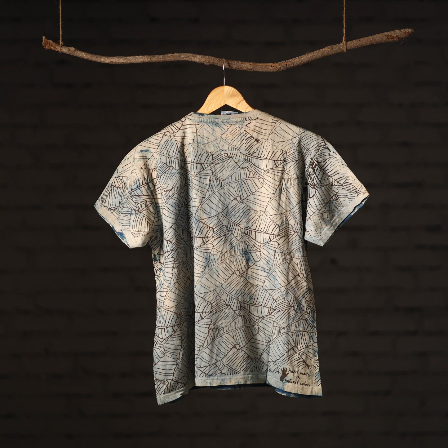 Grey - Bindaas Natural Dyed Art Block Print Round Neck T-shirt in Pure Cotton