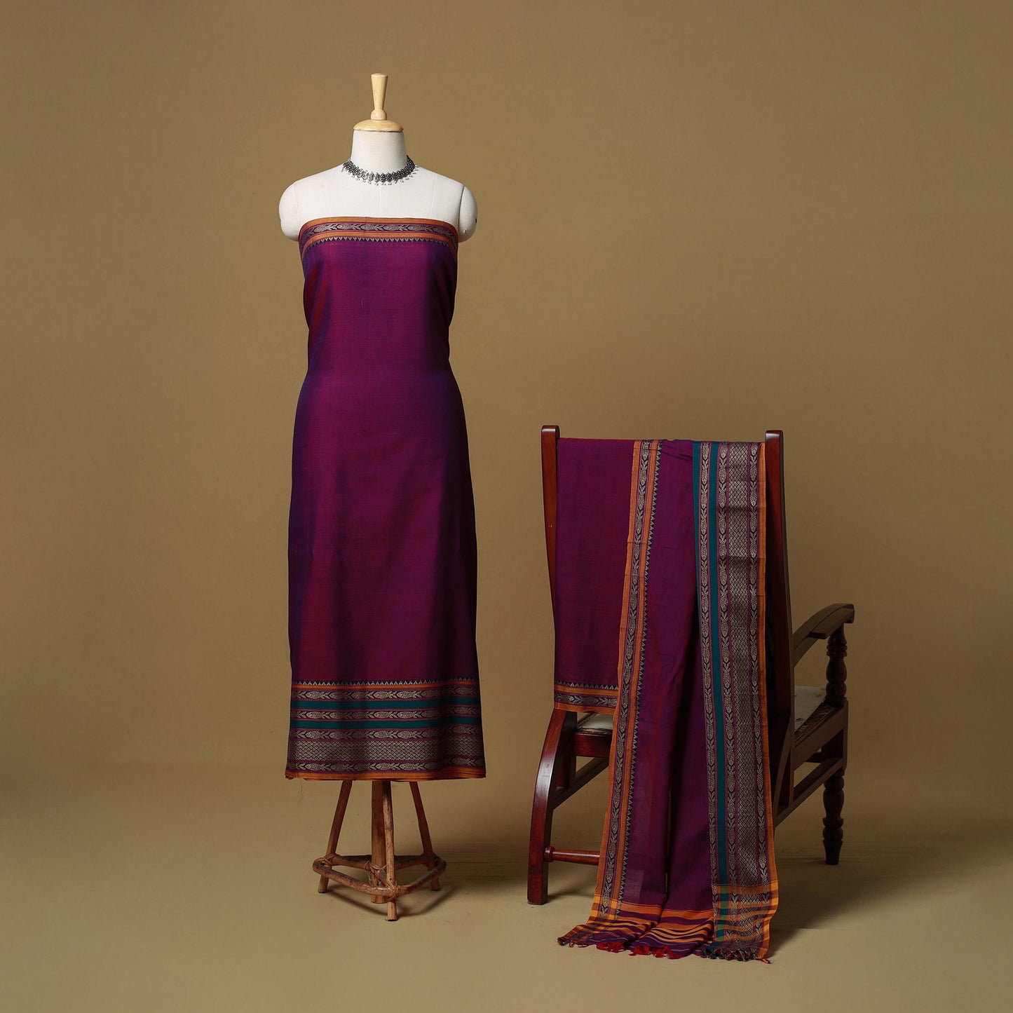 Dharwad Cotton 3pc Unstitched Dress Material with Border 46