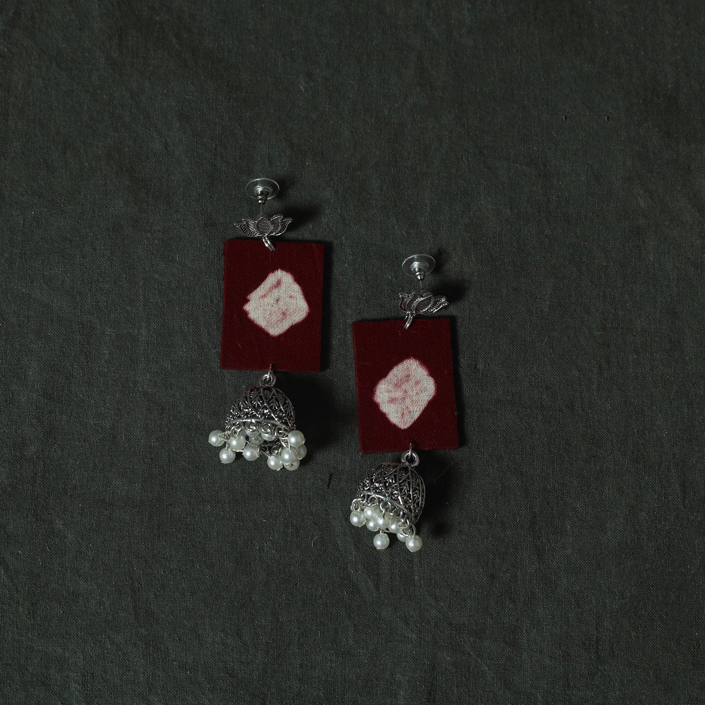 Maroon - Kutch Bandhani Tie-Dye Cotton 2pc Unstitched Dress Material Kurta Set with Earrings 16