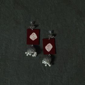 Maroon - Kutch Bandhani Tie-Dye Cotton 2pc Unstitched Dress Material Kurta Set with Earrings 16