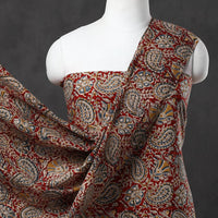 Red - 3pc Cotton Pedana Block Print Kalamkari Dress Material 02