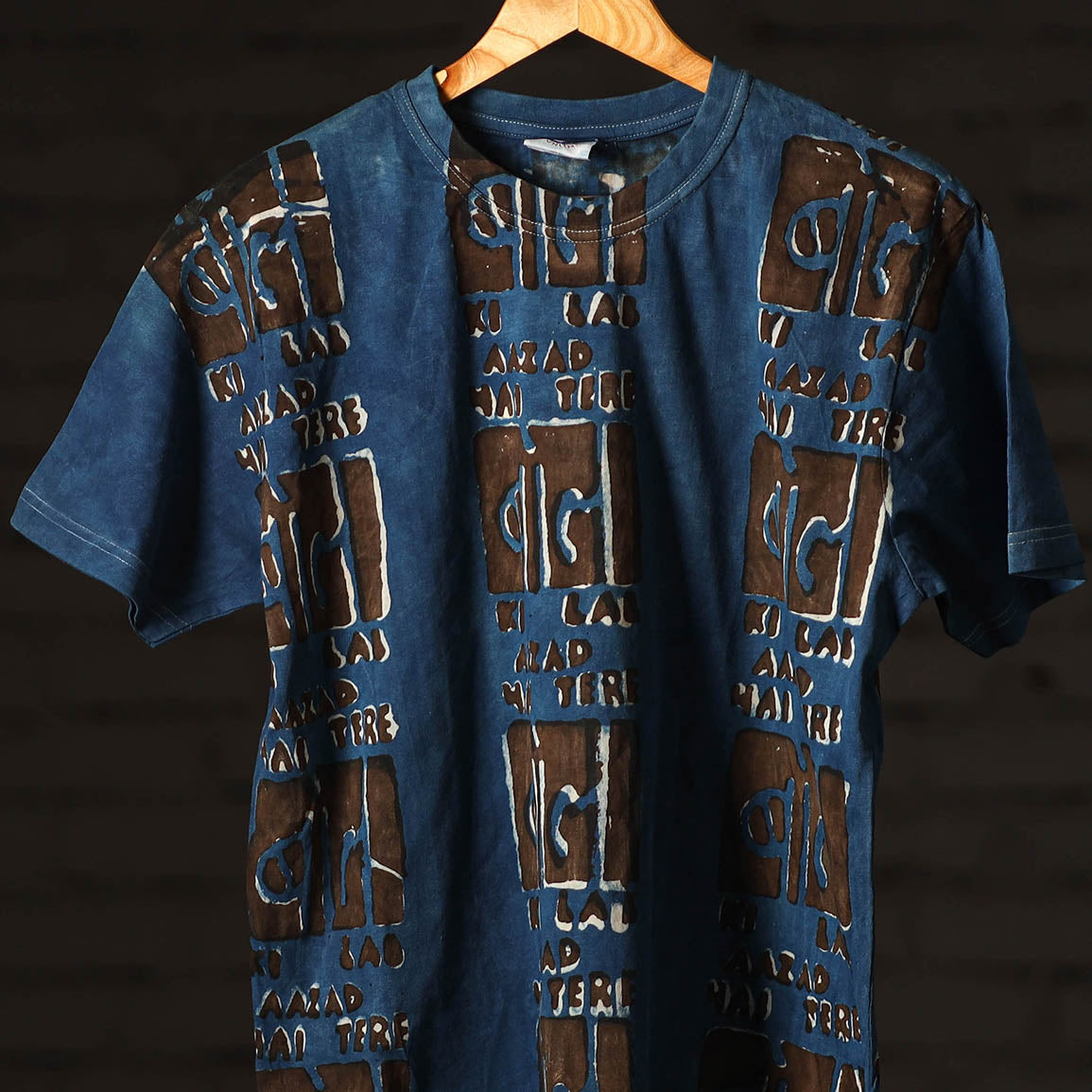 Blue - Bindaas Block Art Printed Cotton Round Neck T-shirt