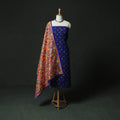 Blue - Kutch Bandhani Tie-Dye Cotton 2pc Unstitched Dress Material Kurta Set with Earrings 17