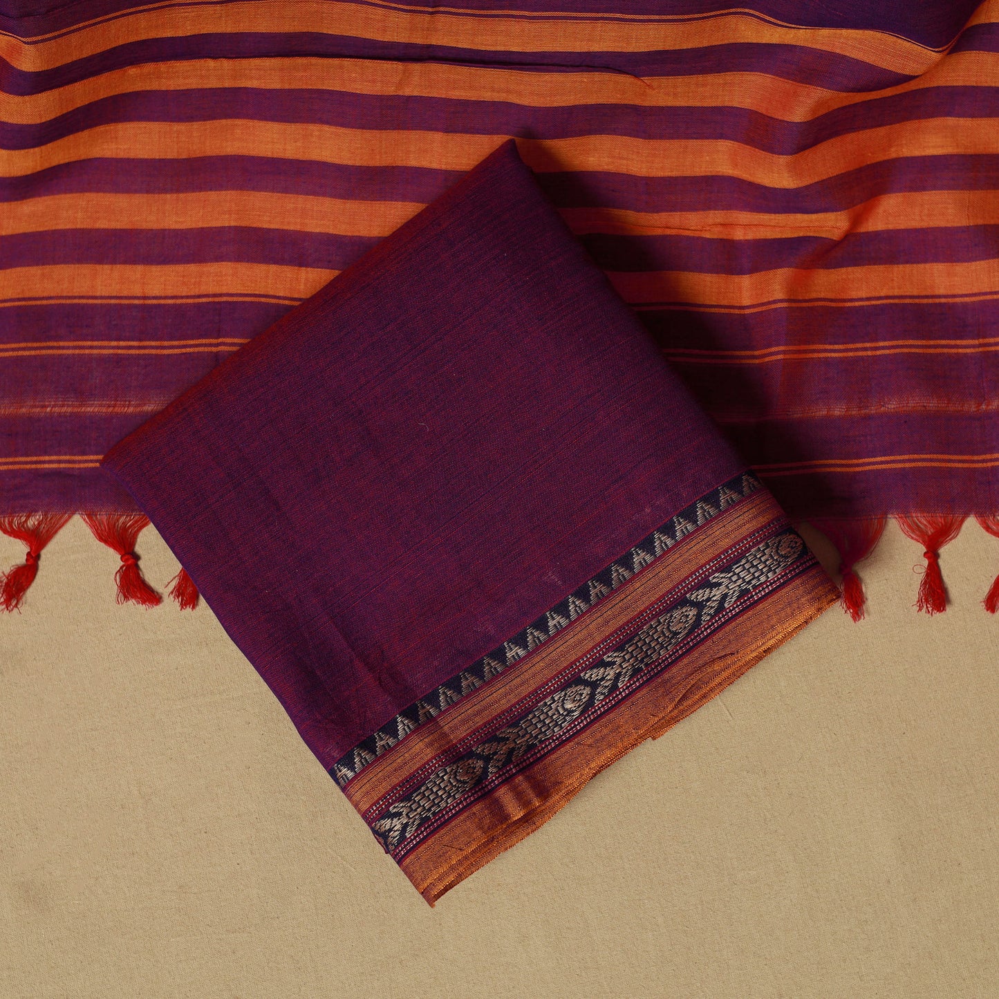Dharwad Cotton 3pc Unstitched Dress Material with Border 46