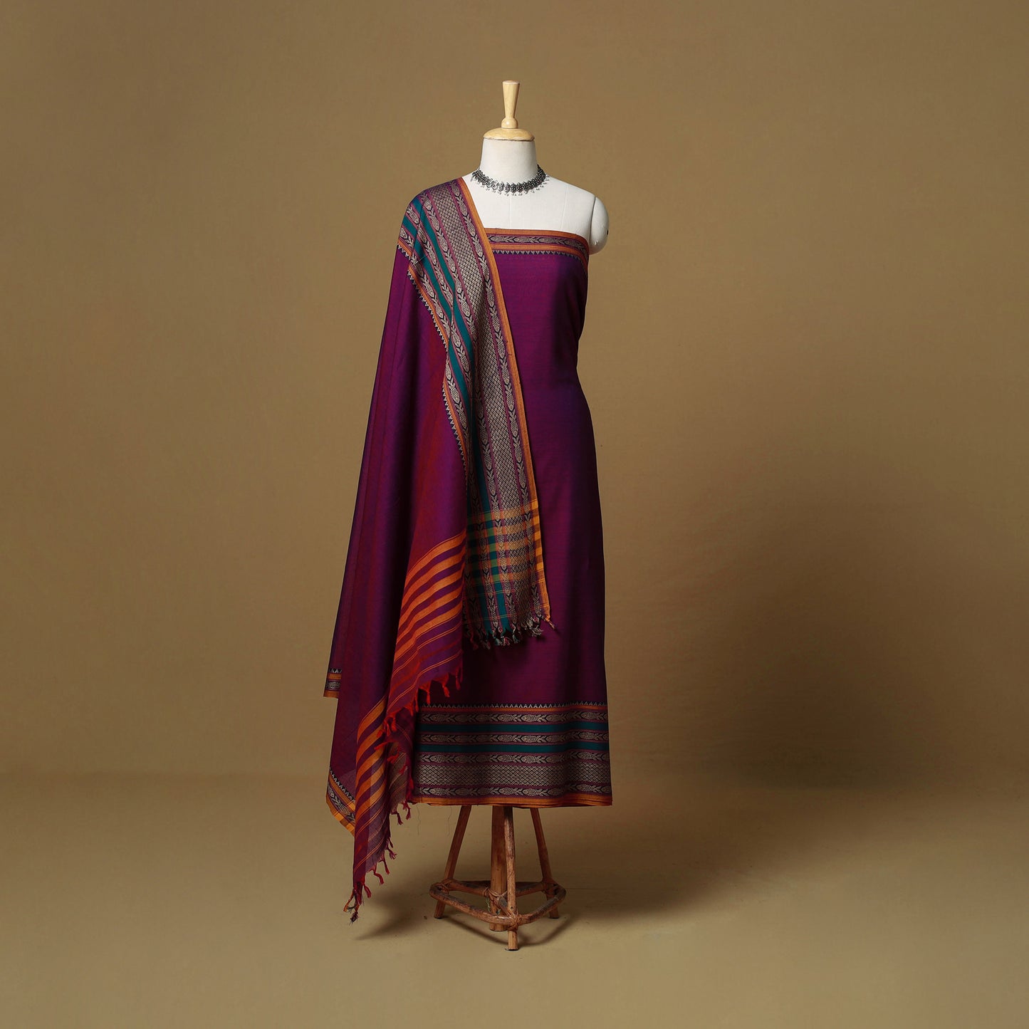 Dharwad Cotton 3pc Unstitched Dress Material with Border 46