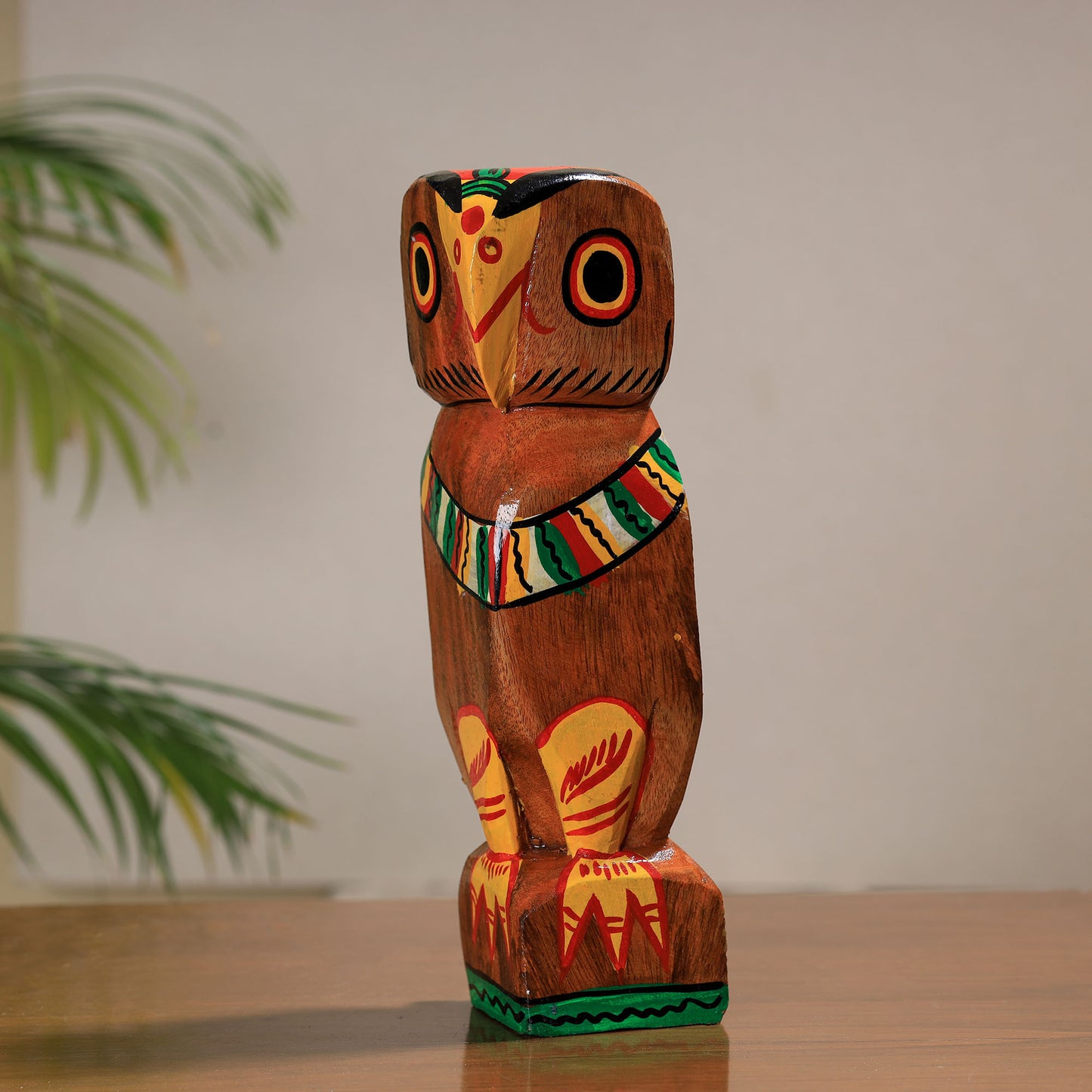 Owl - Traditional Burdwan Wood Craft Handpainted Sculpture (Medium) 01