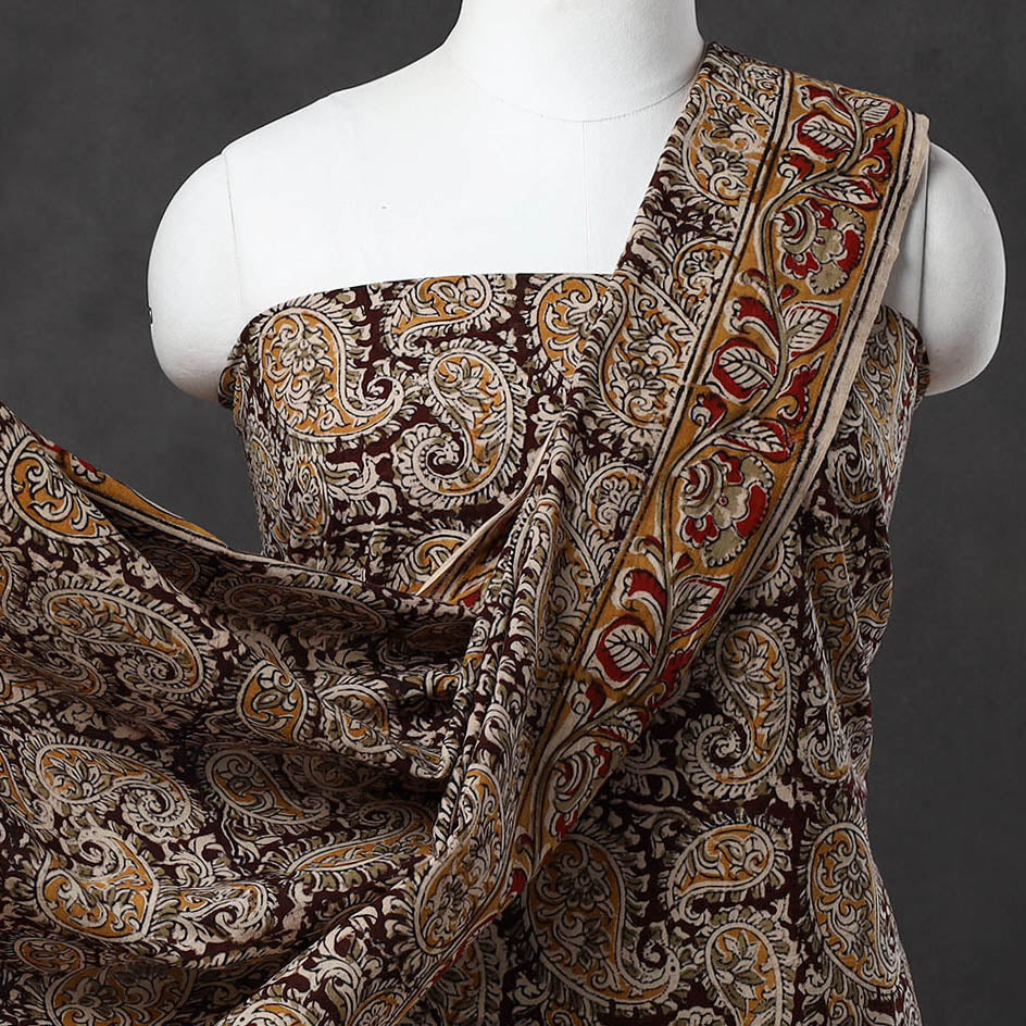 Black - 3pc Cotton Pedana Block Print Kalamkari Dress Material 03