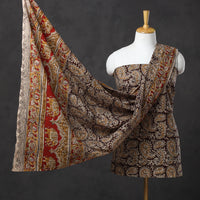 Black - 3pc Cotton Pedana Block Print Kalamkari Dress Material 03