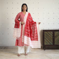 Red Handloom Cotton Pochampally Ikat Kurta Set (Set of 3)