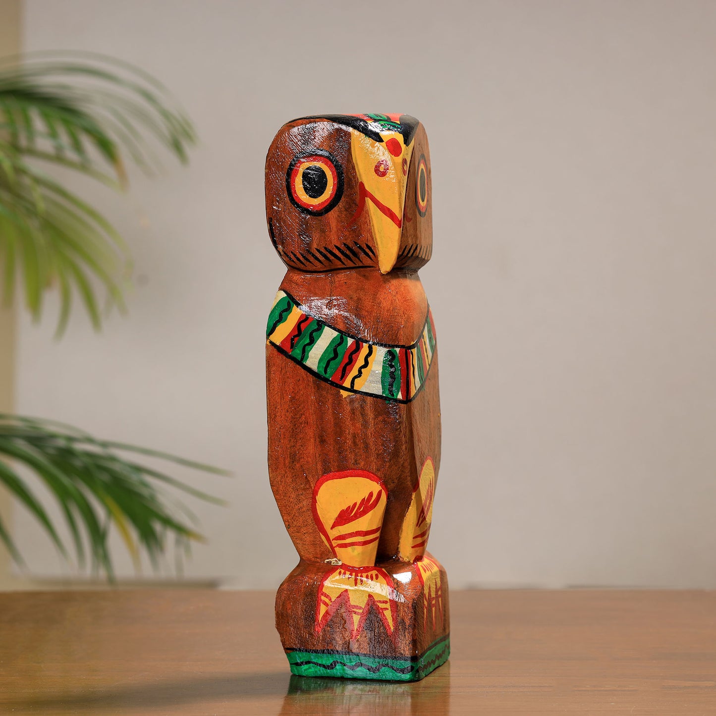 Owl - Traditional Burdwan Wood Craft Handpainted Sculpture (Medium) 01