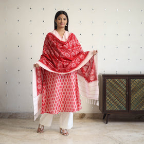 Red Handloom Cotton Pochampally Ikat Kurta Set (Set of 3)