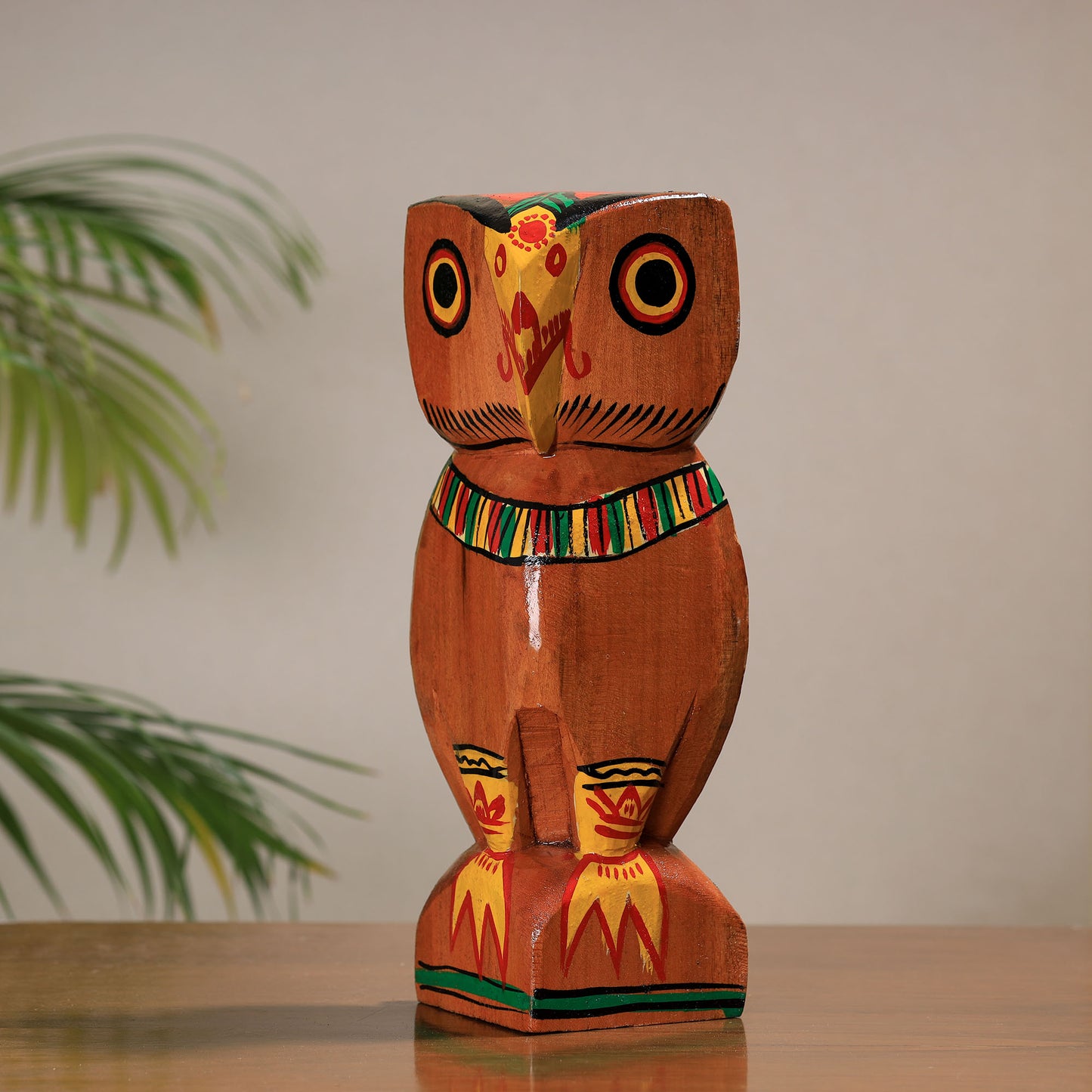 Owl - Traditional Burdwan Wood Craft Handpainted Sculpture (Medium) 02