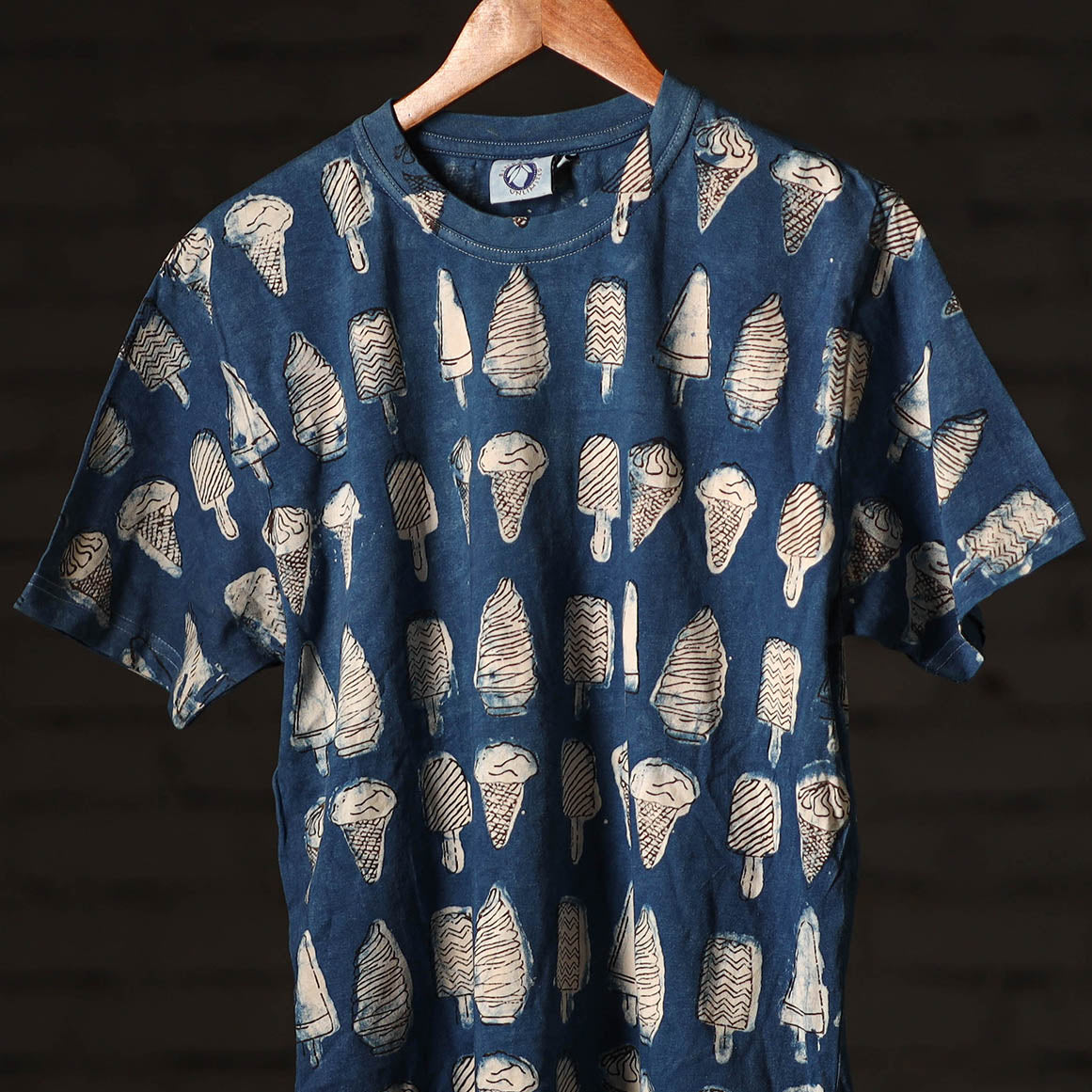 Blue - Bindaas Block Art Printed Cotton Round Neck T-shirt