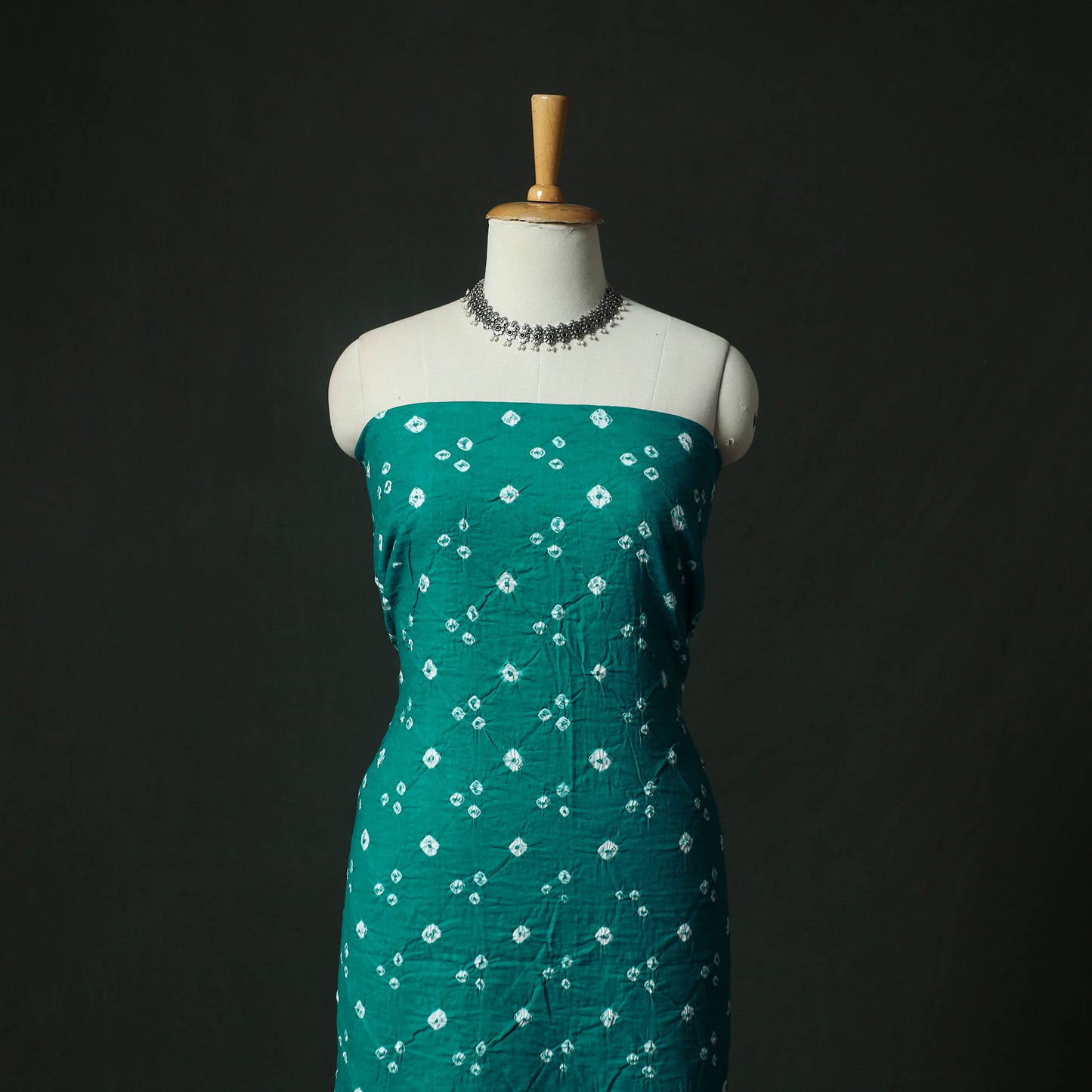 Green - Kutch Bandhani Tie-Dye Cotton 2pc Unstitched Dress Material Kurta Set with Earrings 18