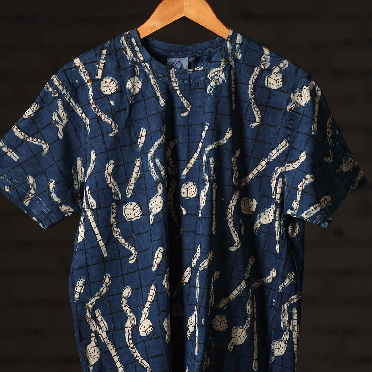 Blue - Bindaas Block Art Printed Cotton Round Neck T-shirt