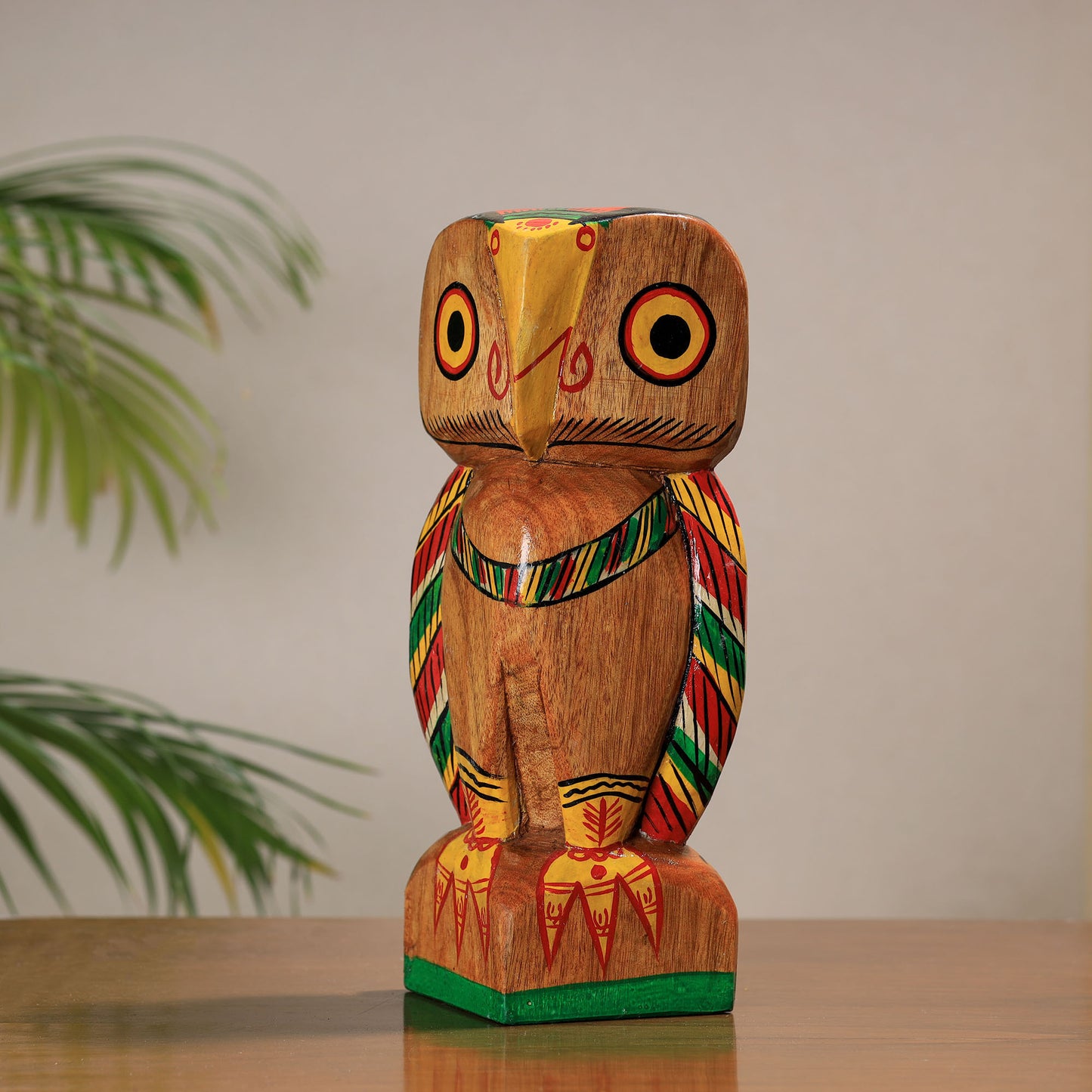 Owl - Traditional Burdwan Wood Craft Handpainted Sculpture (Medium) 03