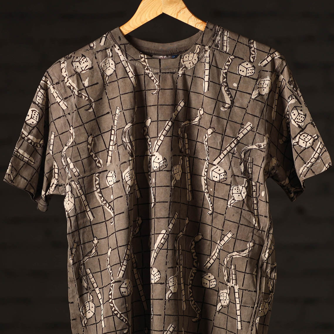 Brown - Bindaas Block Art Printed Cotton Round Neck T-shirt