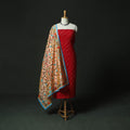 Red - Kutch Bandhani Tie-Dye Cotton 2pc Unstitched Dress Material Kurta Set with Earrings 19
