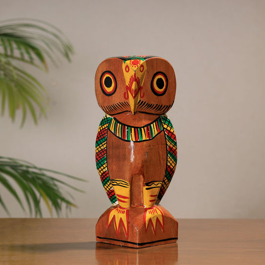 Owl - Traditional Burdwan Wood Craft Handpainted Sculpture (Medium) 04