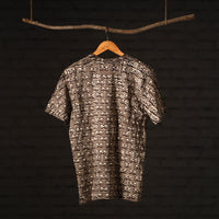 Brown - Bindaas Block Art Printed Cotton Round Neck T-shirt