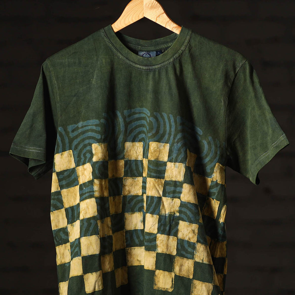 Green - Bindaas Block Art Printed Cotton Round Neck T-shirt