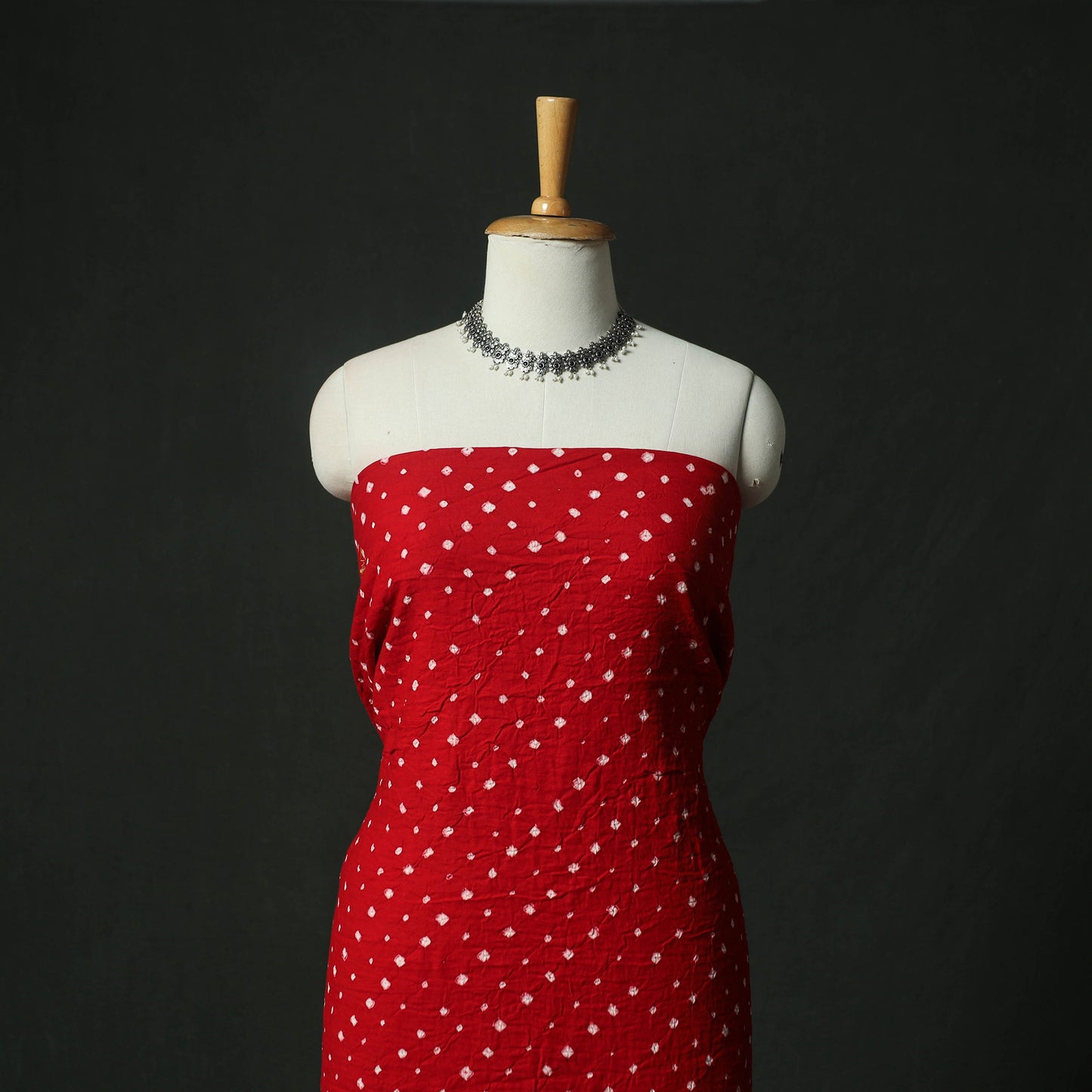 Red - Kutch Bandhani Tie-Dye Cotton 2pc Unstitched Dress Material Kurta Set with Earrings 19