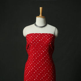 Red - Kutch Bandhani Tie-Dye Cotton 2pc Unstitched Dress Material Kurta Set with Earrings 19