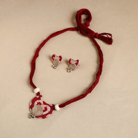 Red - handmade fabart jute necklace set 17 - handcrafted
