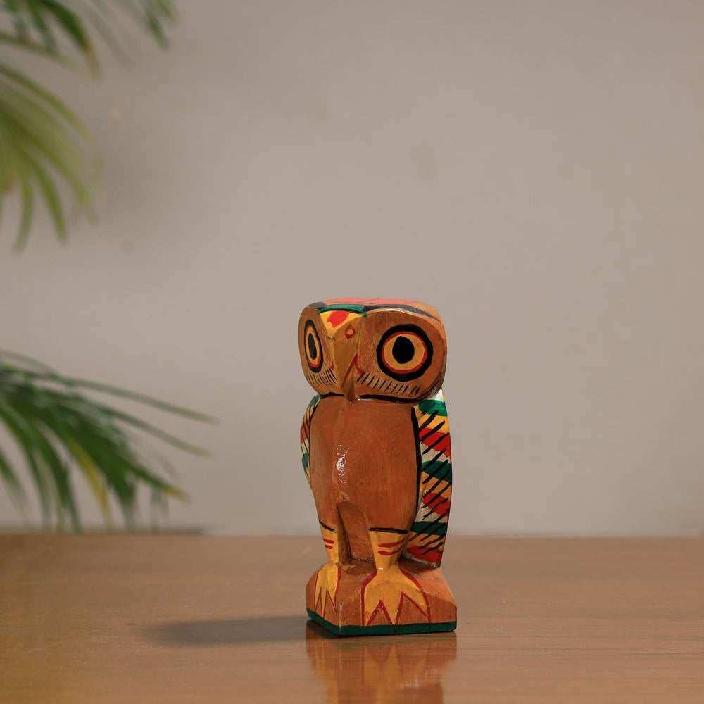 Owl - Traditional Burdwan Wood Craft Handpainted Sculpture (Small) 64