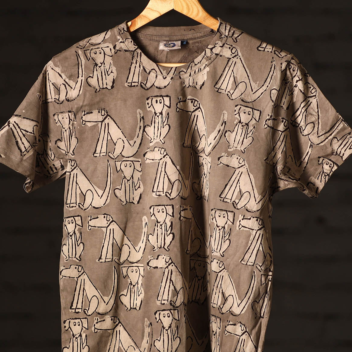 Brown - Bindaas Block Art Prints Natural Dyed Cotton Round Neck T-shirt