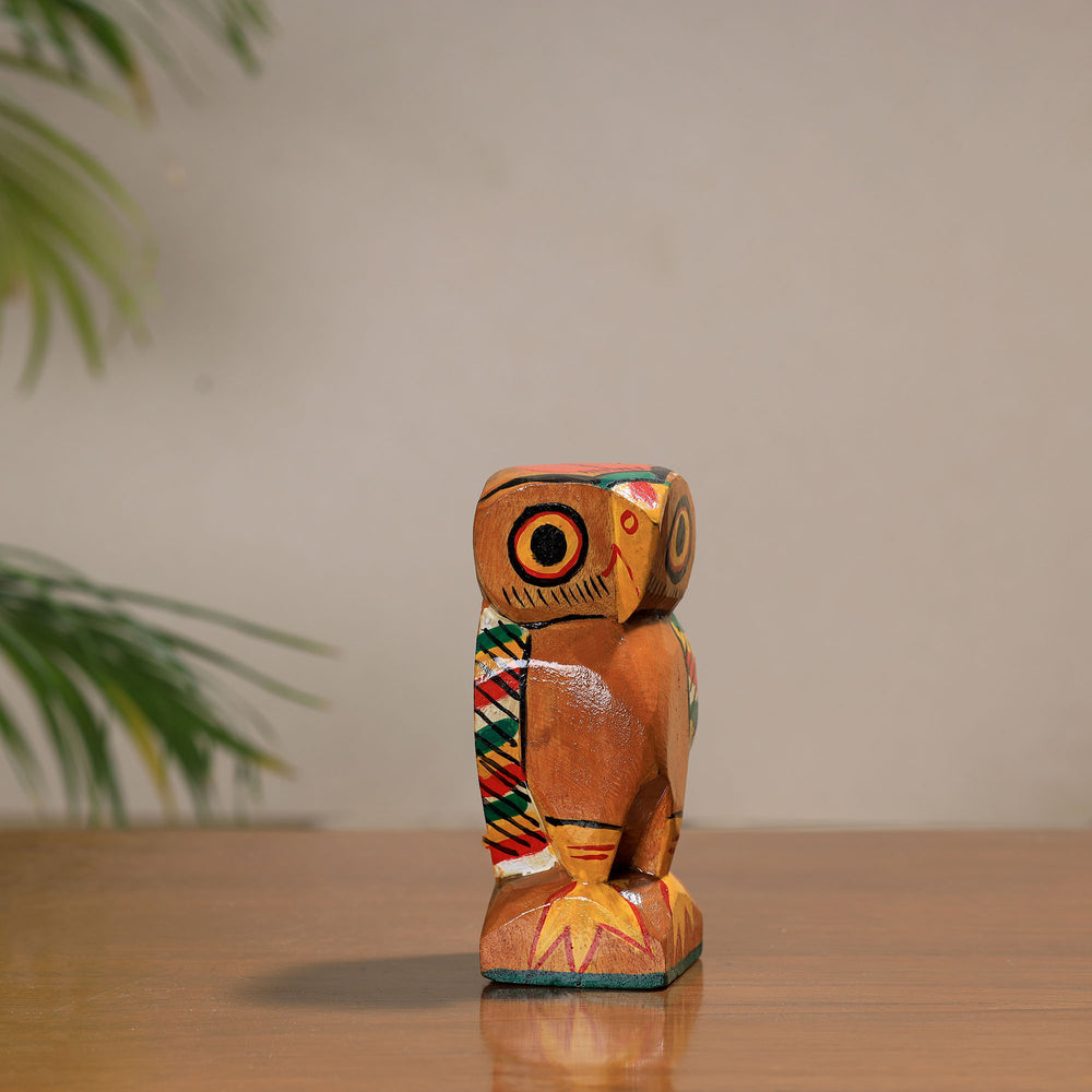 Owl - Traditional Burdwan Wood Craft Handpainted Sculpture (Small) 05