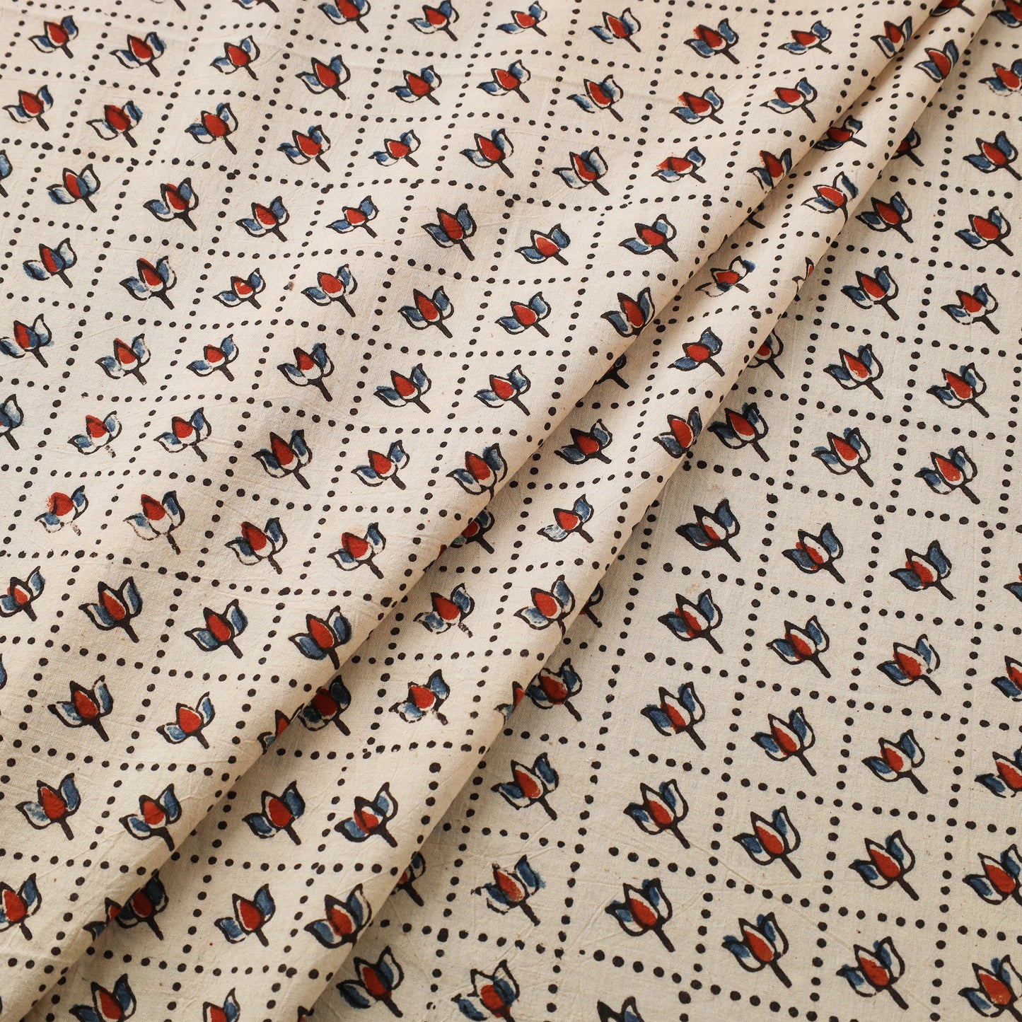 Beige Natural Dyed Block Print Cotton Ajrakh Fabric