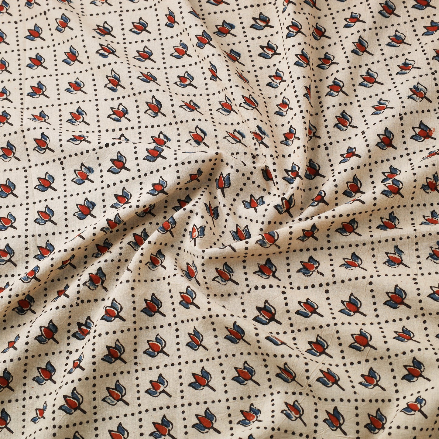 Beige Natural Dyed Block Print Cotton Ajrakh Fabric