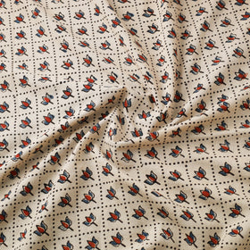 Beige Natural Dyed Block Print Cotton Ajrakh Fabric
