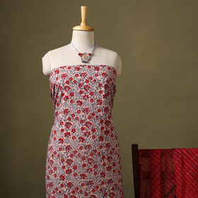 Red Designer! Block Print Cotton Dress Material with Jewellery Set