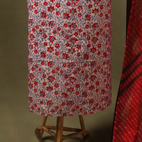 Red Designer! Block Print Cotton Dress Material with Jewellery Set