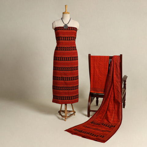 Orange 3pc Cotton Bagh Print Suit Material Set