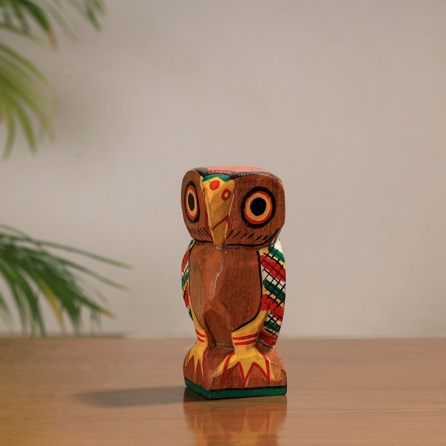 Owl - Traditional Burdwan Wood Craft Handpainted Sculpture (Small) 06