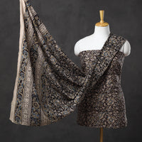 Black - 3pc Cotton Pedana Block Print Kalamkari Dress Material 11