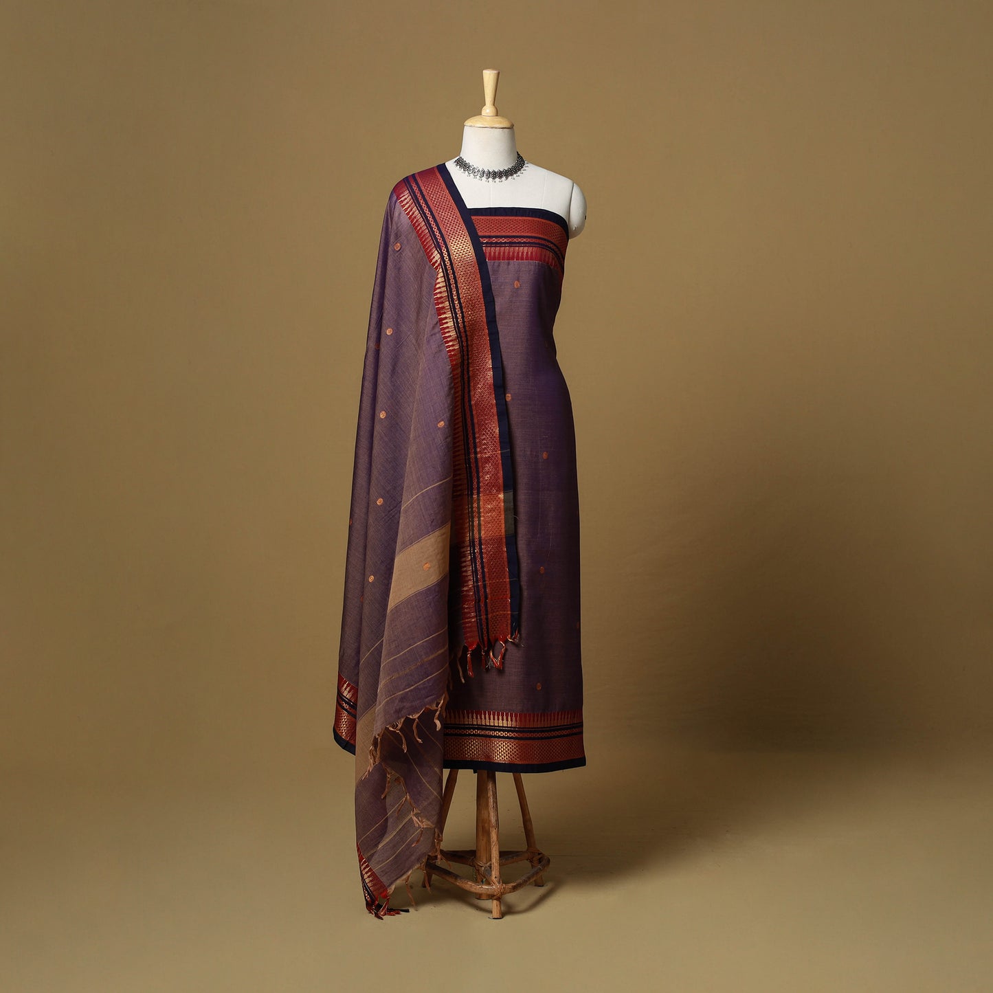 Dharwad Cotton 3pc Unstitched Dress Material with Border 49