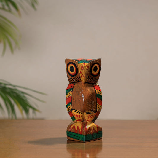 Owl - Traditional Burdwan Wood Craft Handpainted Sculpture (Small) 07