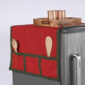Red - Jacquard Weave Cotton Fridge Top Cover with Multiple Pockets