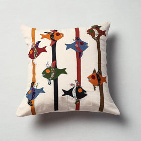 White Pipli Applique Work Cotton Cushion Cover