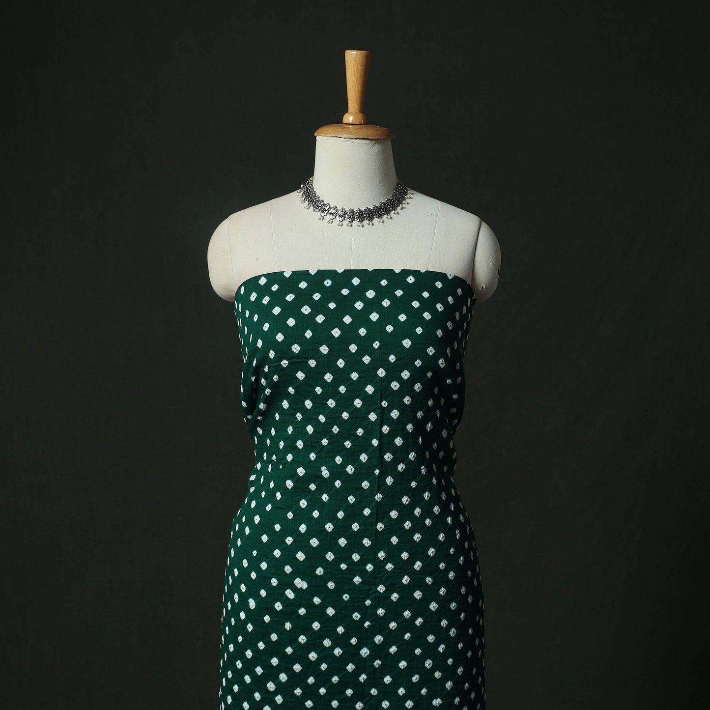 Green - Kutch Bandhani Tie-Dye Cotton 2pc Unstitched Dress Material Kurta Set with Earrings 21