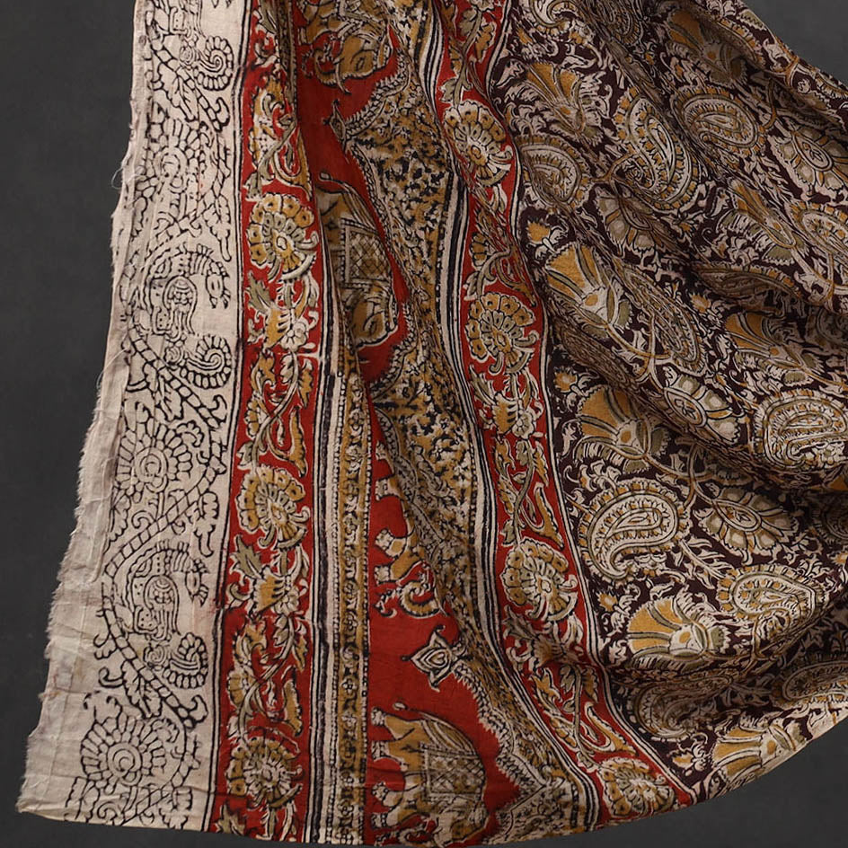 Brown - 3pc Cotton Pedana Block Print Kalamkari Dress Material 13