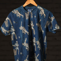 Blue - Bindaas Block Art Printed Cotton Round Neck T-shirt