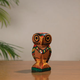 Owl - Traditional Burdwan Wood Craft Handpainted Sculpture (Small) 08 