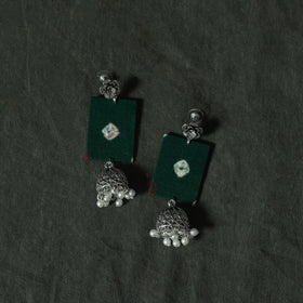 Green - Kutch Bandhani Tie-Dye Cotton 2pc Unstitched Dress Material Kurta Set with Earrings 21